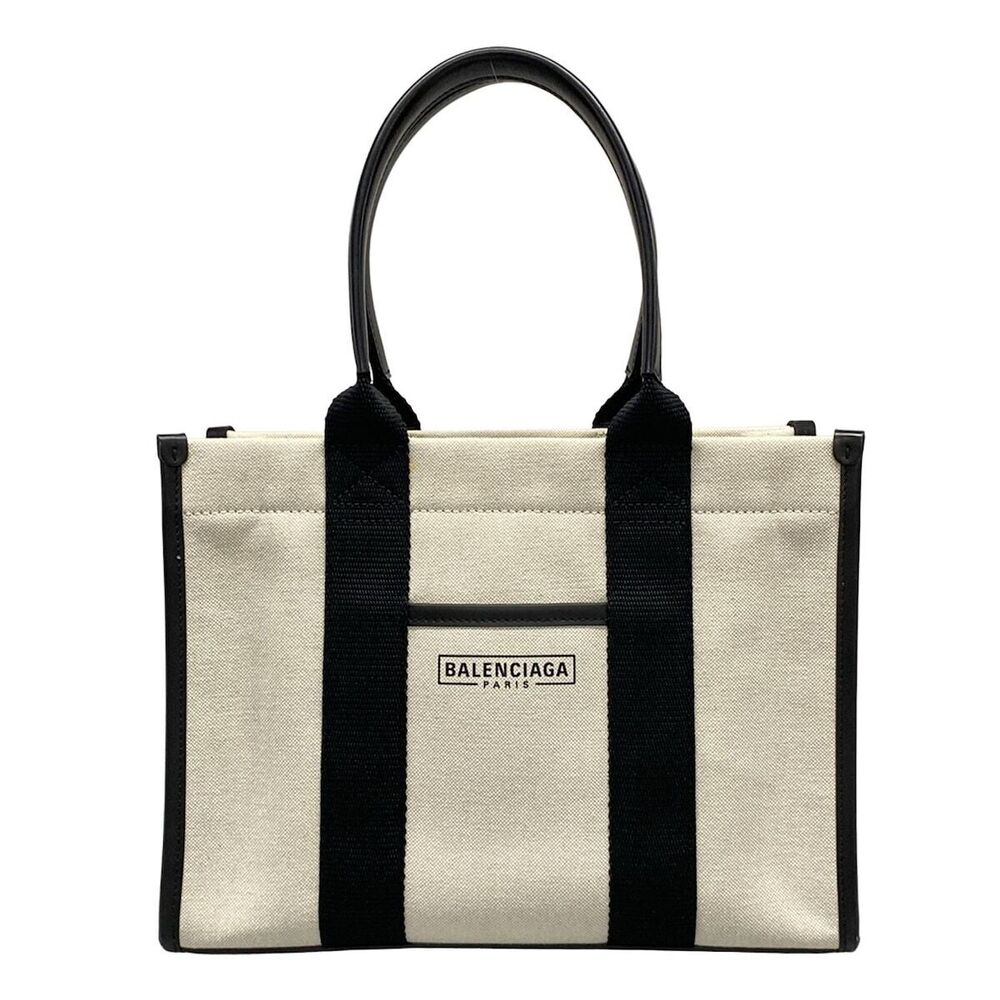 BALENCIAGA Tote Bag Ivory White Black Leather
